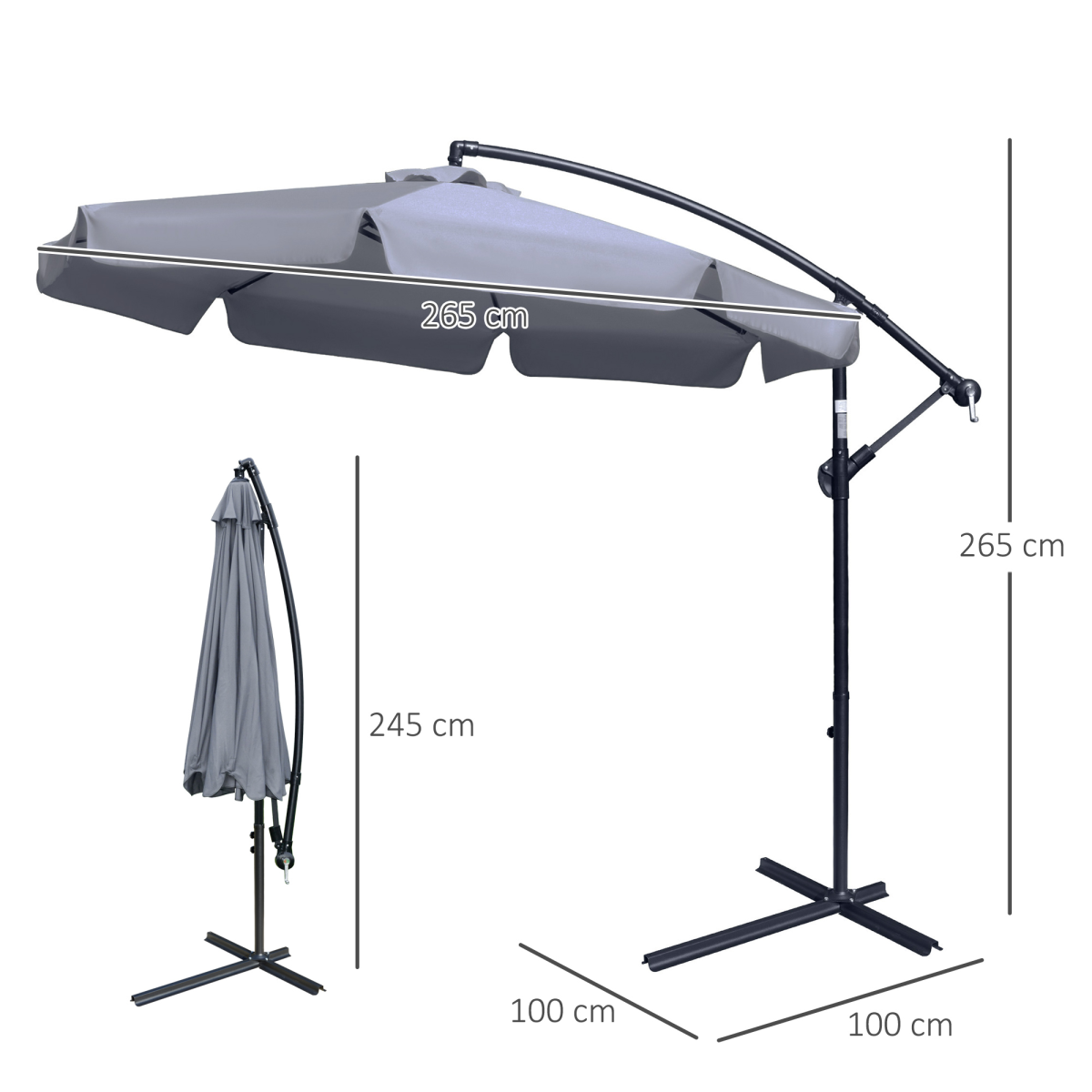 2.7mBanana Parasol Cantilever Umbrella with CrankDark Grey