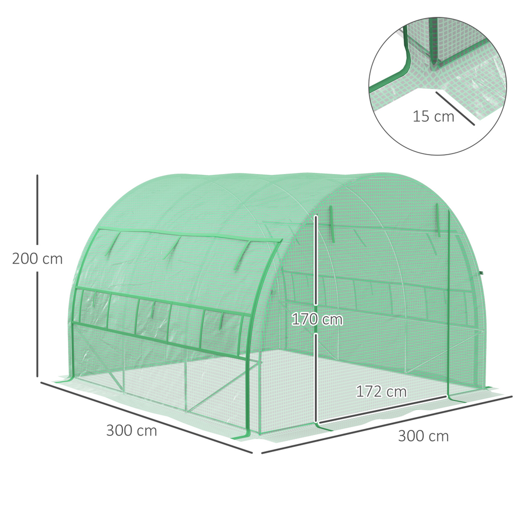 3 x 3 x 2 m Polytunnel Greenhouse Pollytunnel Tent w/ Steel Frame Green