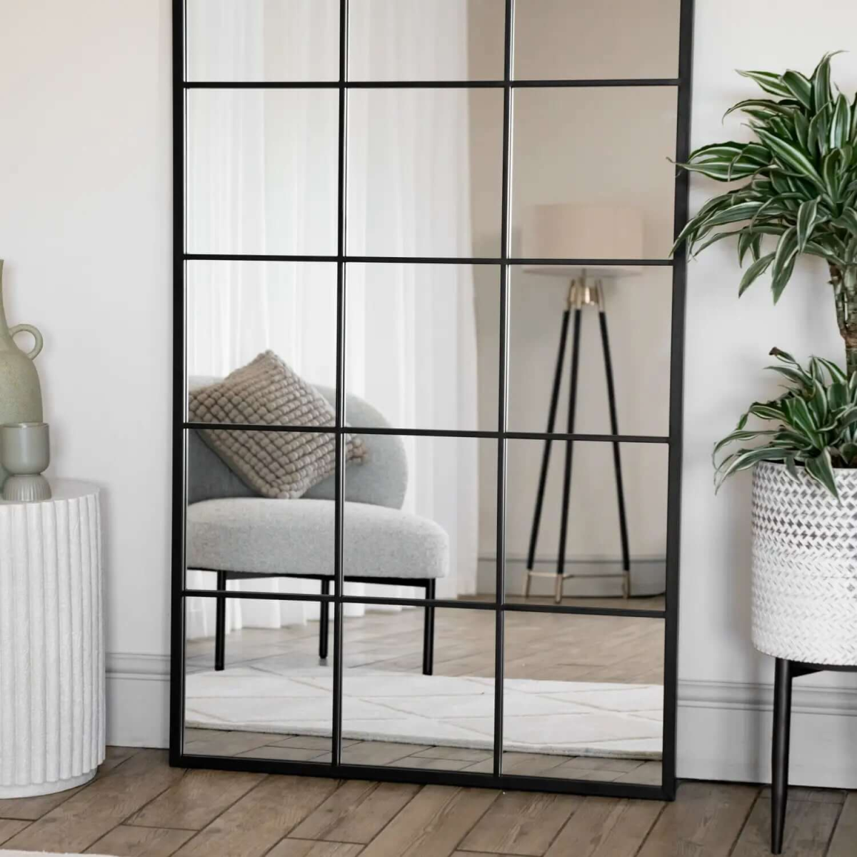 Kyō Black Metal Rectangle Lattice Window Mirror - Elegant 180cm x 90cm Design