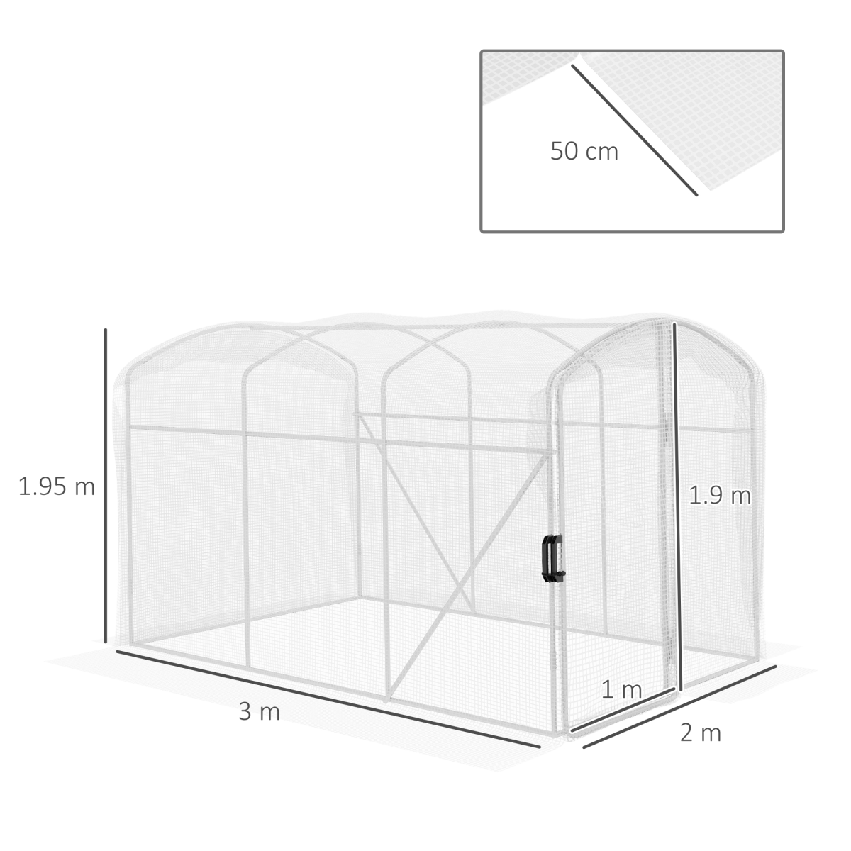 Outsunny 3 x 2 x 2m Polytunnel Greenhouse with Door, Galvanised Steel Frame