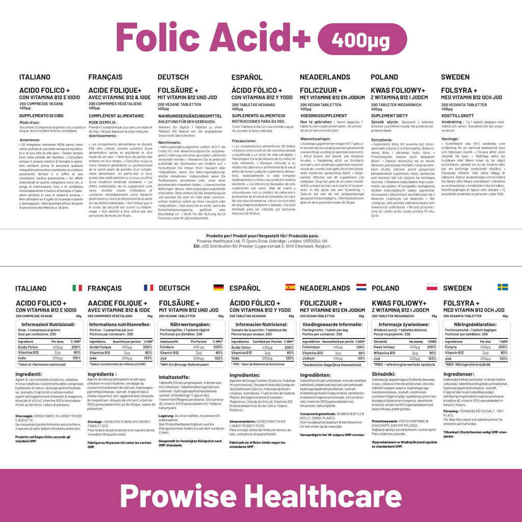 Folic Acid Tablets 400 mcg - 400 Vegan Vitamin B9 Tablets