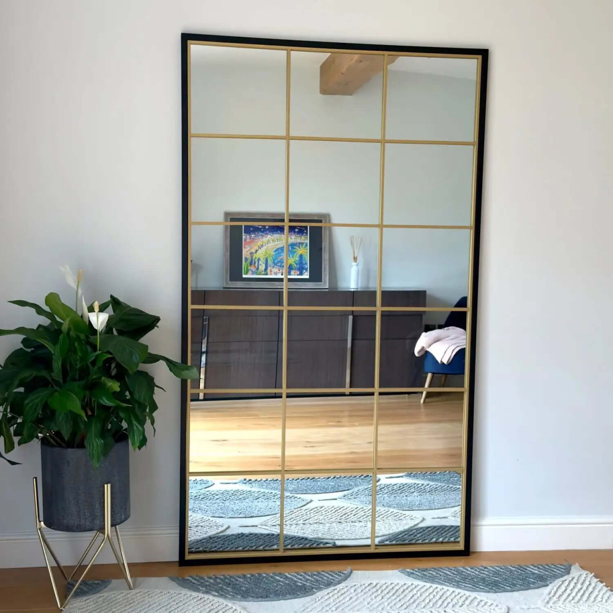 Kyō Luxe Black & Gold Lattice Grid Mirror - Stunning 180cm x 105cm Statement Piece