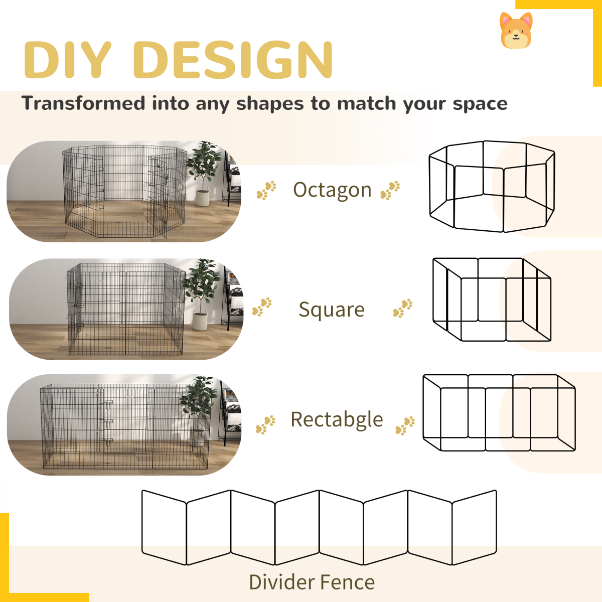 PawHut 8-Panel DIY Dog Pen with Door for Indoor/Outdoor Use, 91cm High
