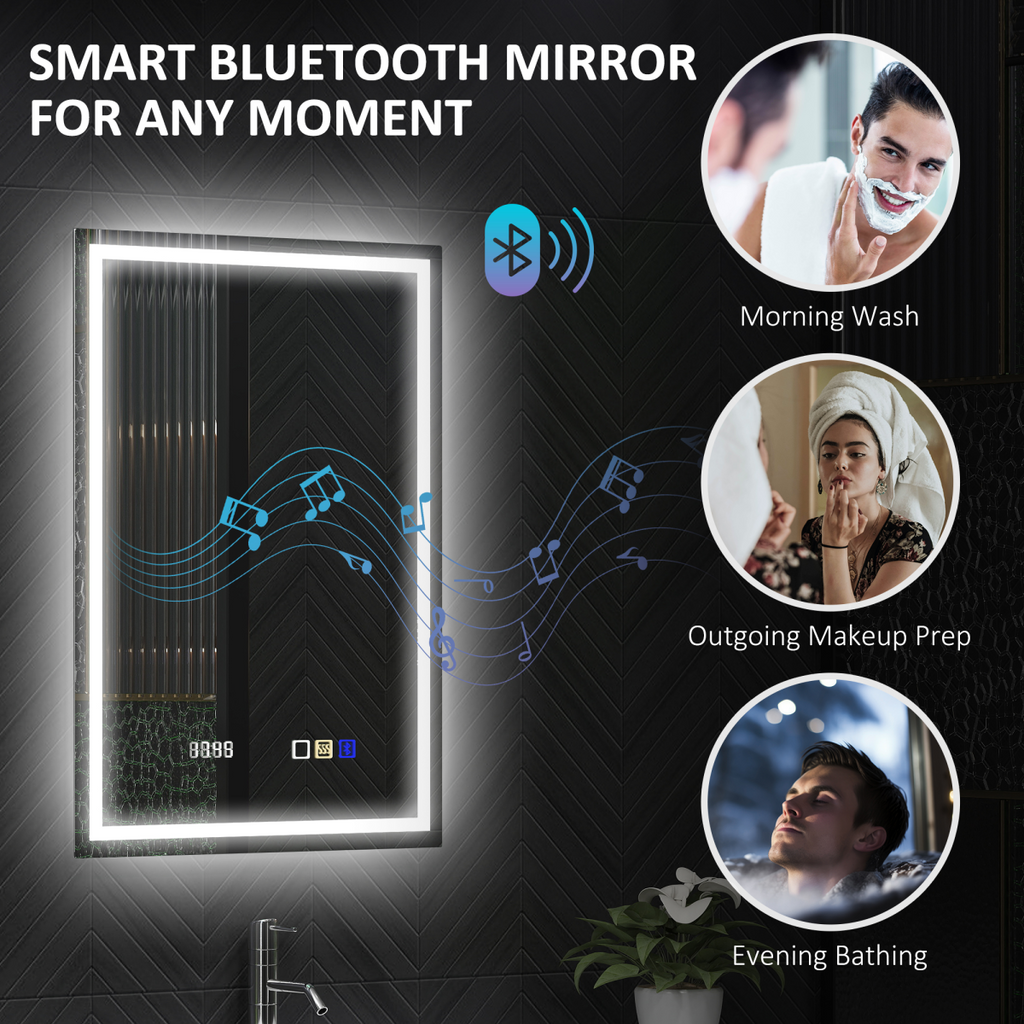 HOMCOM 500 x 700 mm Bathroom Mirror with Bluetooth Clock Lights Demister Pad