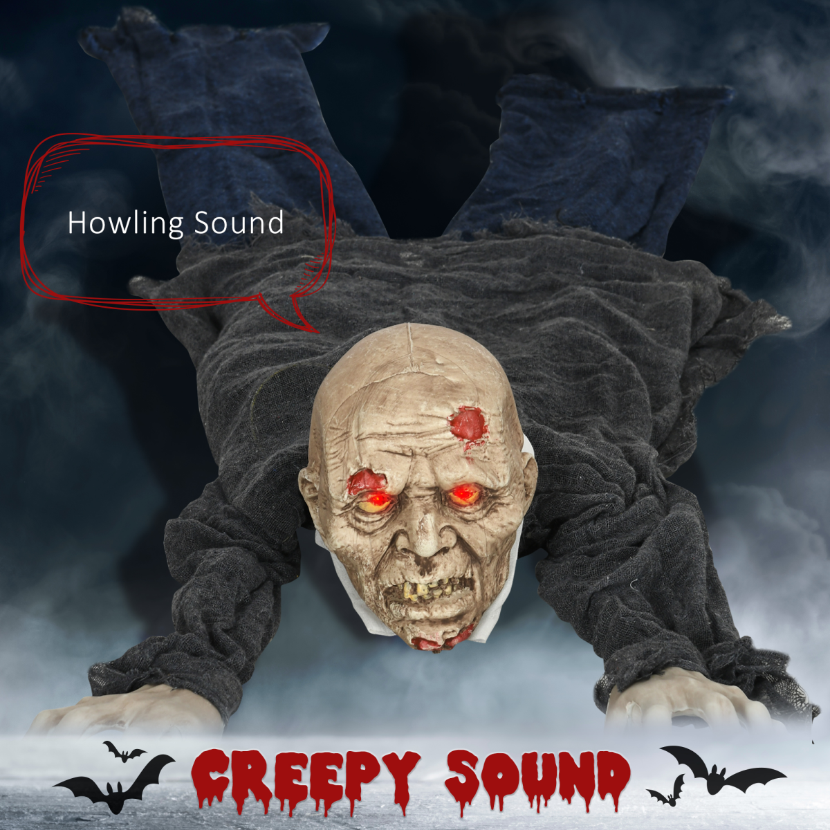 HOMCOM 5.2ft Halloween Outdoor Decoration Crawling Zombie, Sound Activated