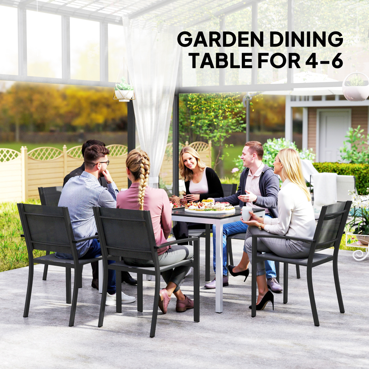 Outsunny 120 x 70 cm Garden Table for 4-6 with Aluminium Frame, Slatted Top
