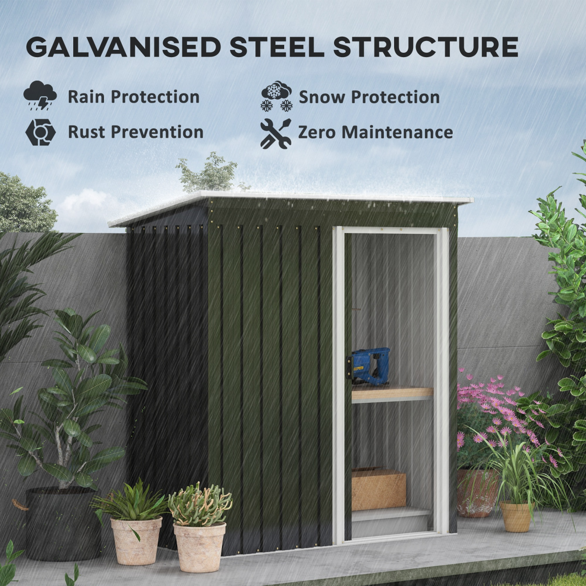 Outsunny 5 x 3ft Garden Storage Shed Sliding Door Sloped Roof Tool Black