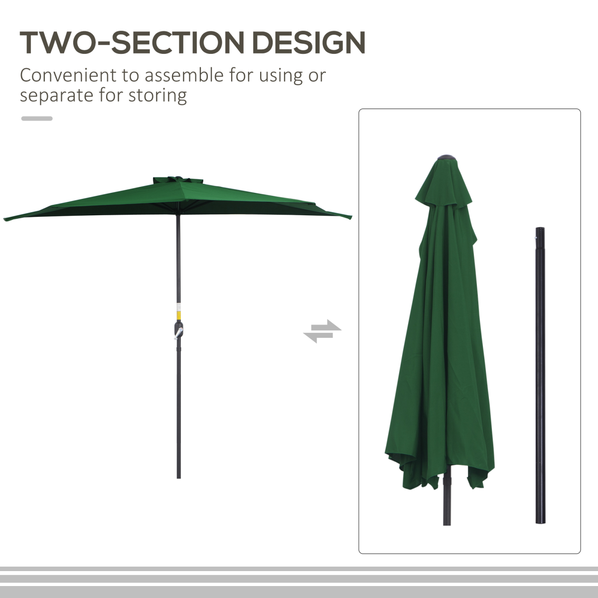 3m Half Parasol Umbrella Metal Frame Crank NO BASE INCLUDED, Green
