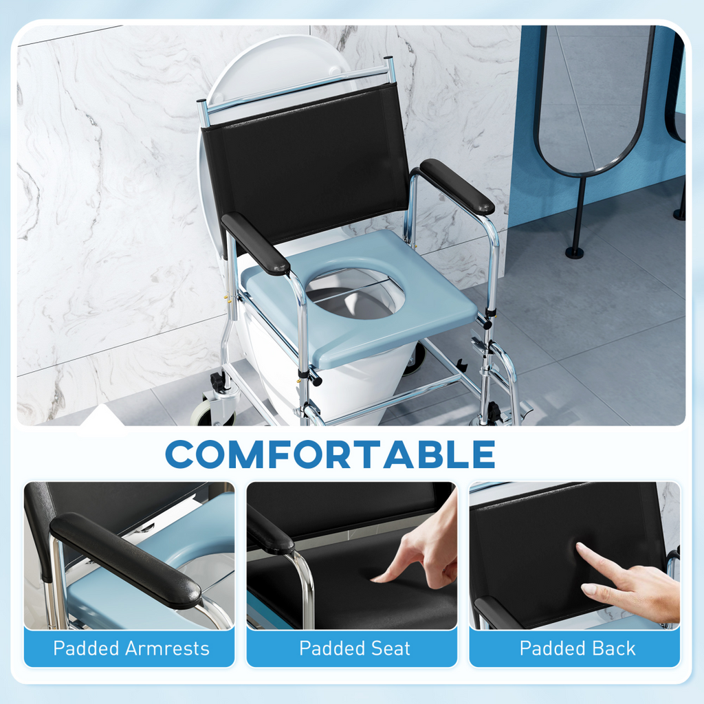 Versatile Commode Shower Chair Wheelchair with Footrest for Comfort