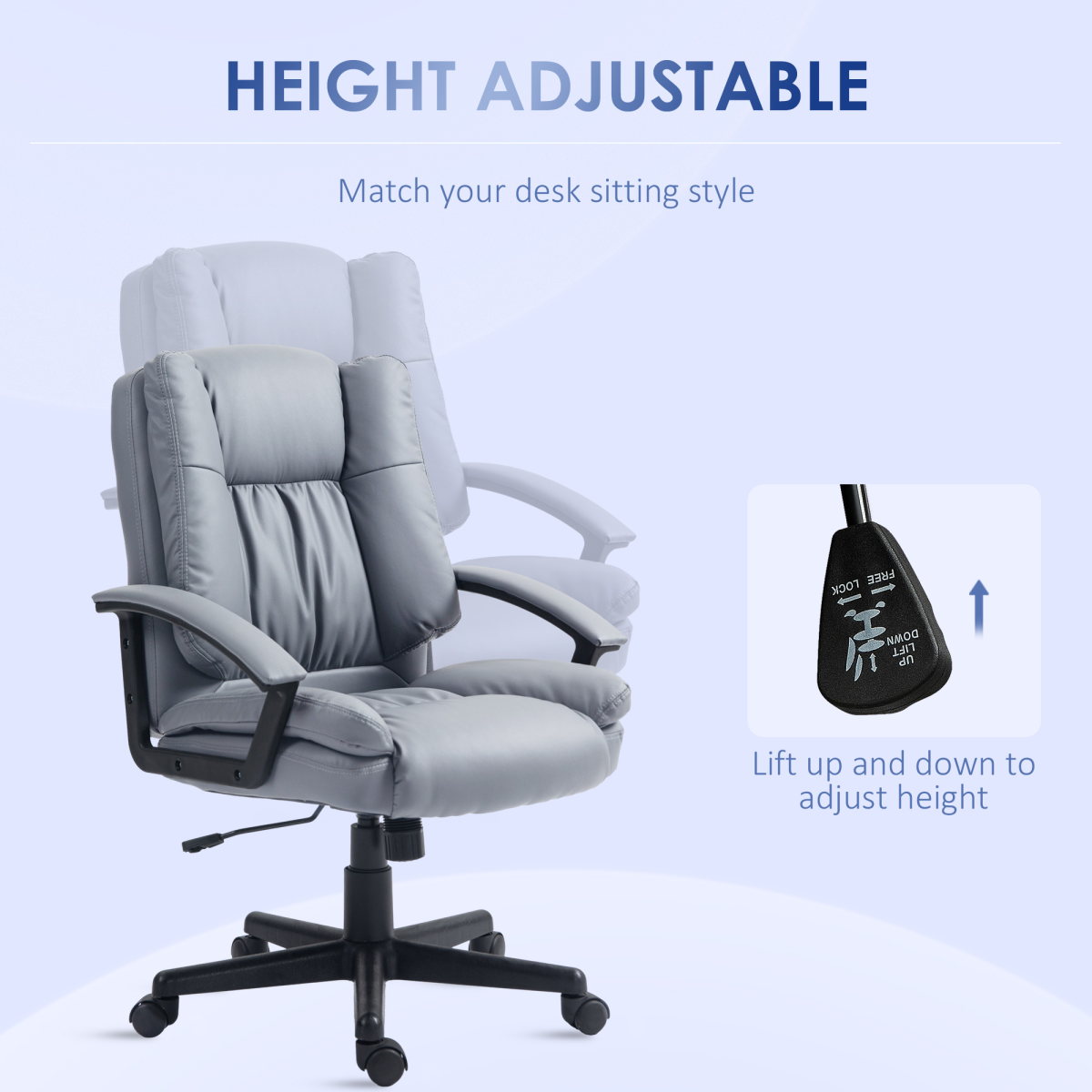 Ergonomic Light Grey Faux Leather Office Chair - Stylish & Comfortable Support