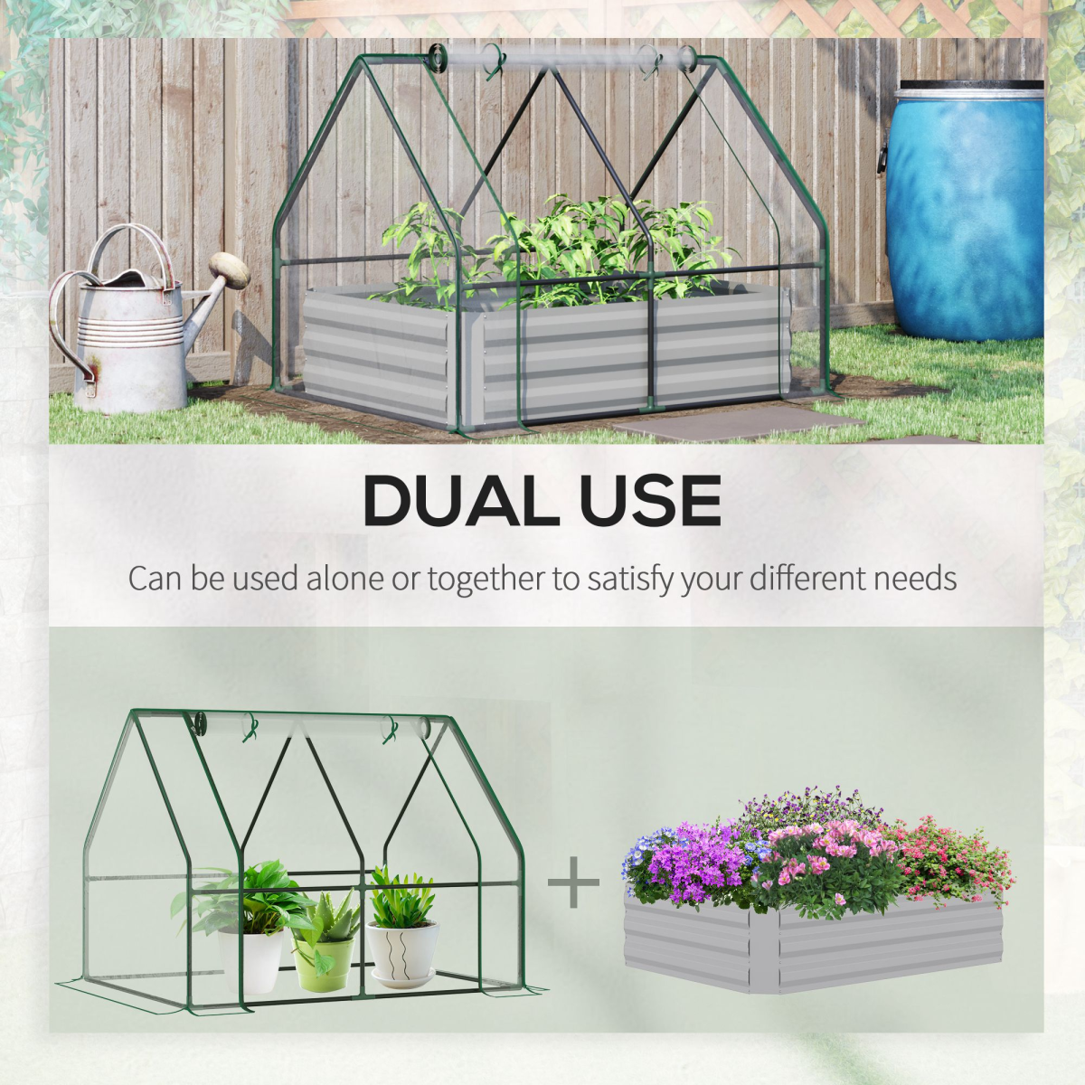 Dual-Use Steel Raised Garden Planter with Greenhouse Cover - Sturdy & Versatile!