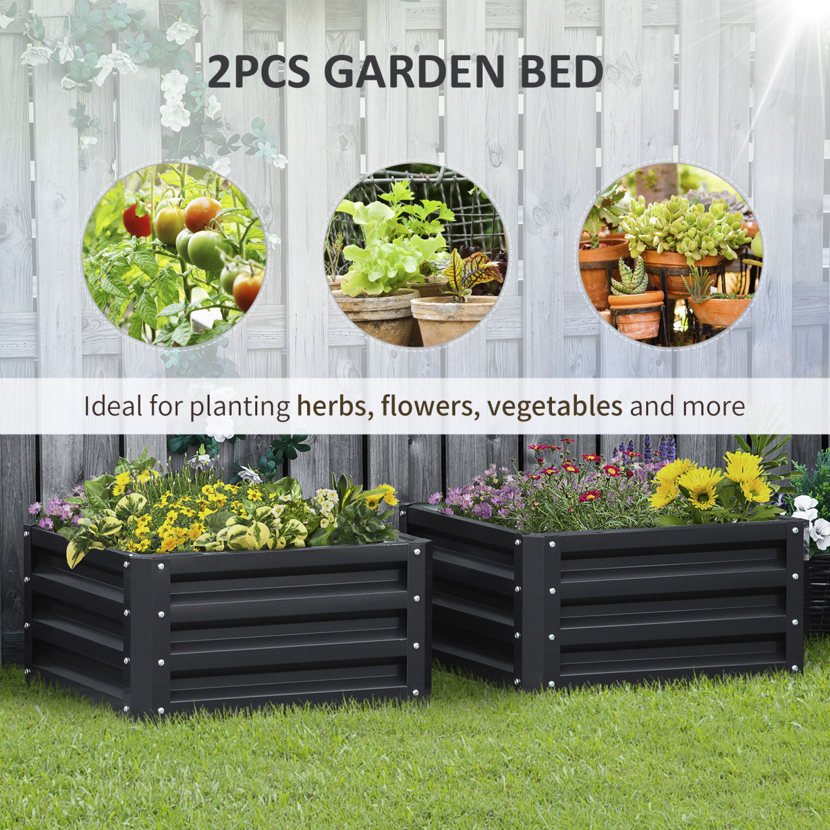 Outsunny Galvanized Raised Garden Planter Boxes - Set of 2 for Easy Growing!