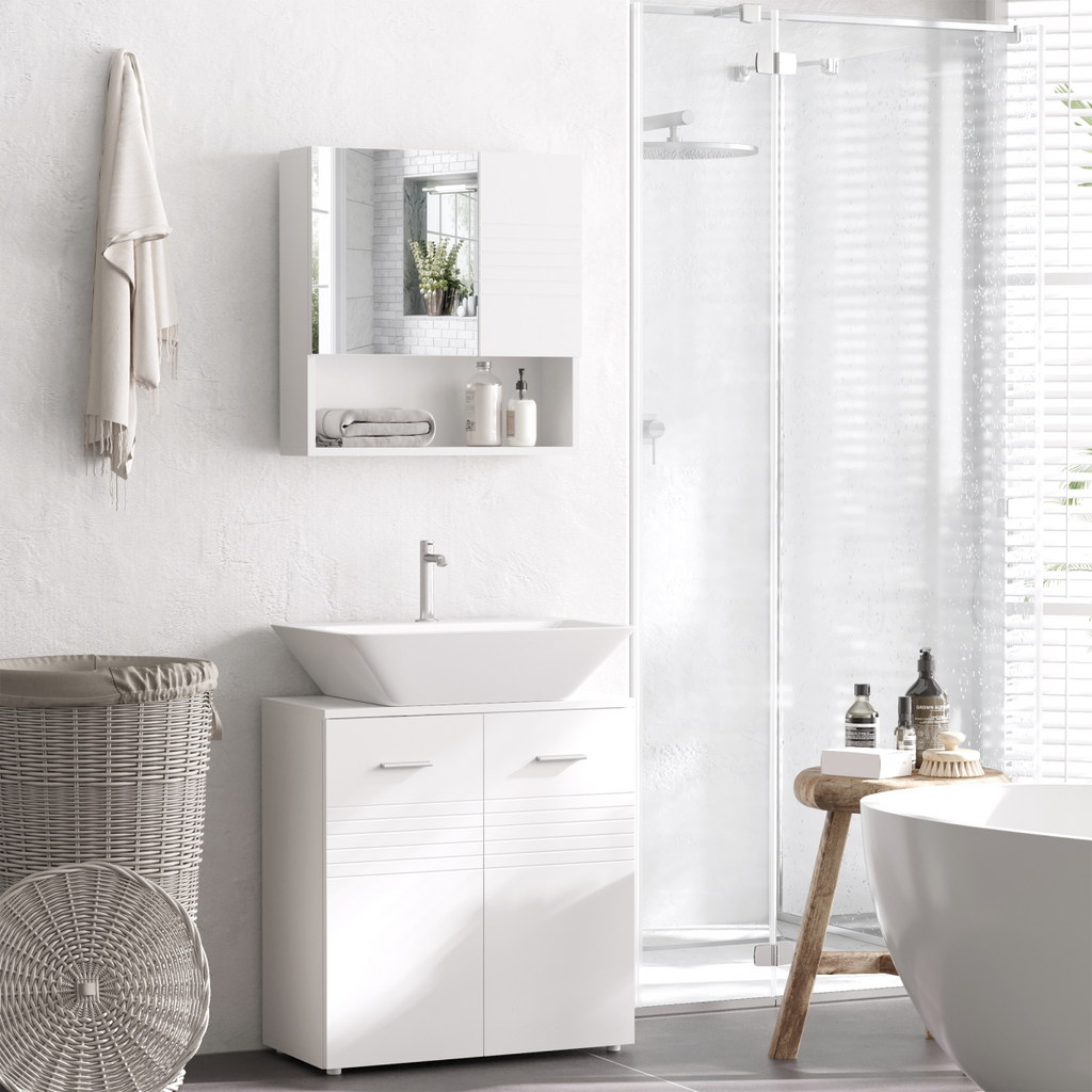 kleankin Bathroom Wall-Mounted Mirror Cabinet  Double Door Adjustable Shelves