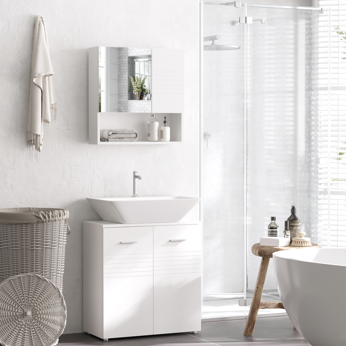 kleankin Bathroom Wall-Mounted Mirror Cabinet  Double Door Adjustable Shelves