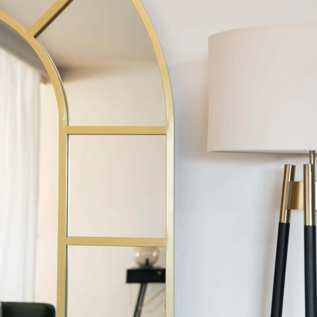 Elegant Mio Gold Metal Arched Window Mirror - 180cm x 90cm