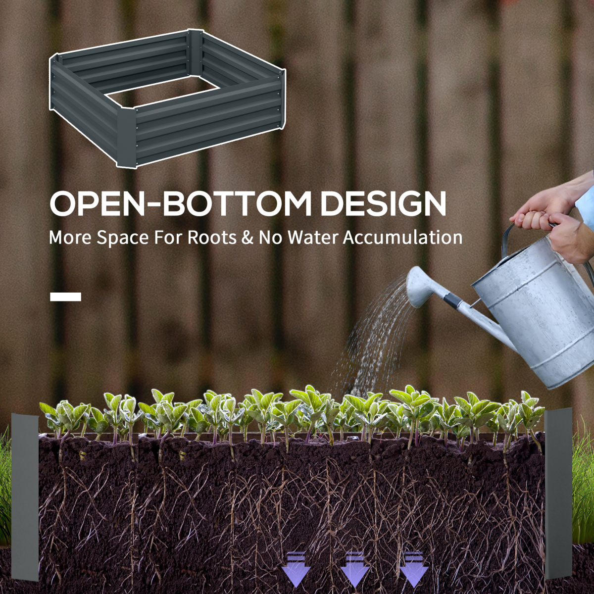 Outsunny Set of 2 Dark Grey Raised Garden Beds - Easy Setup Planter Boxes