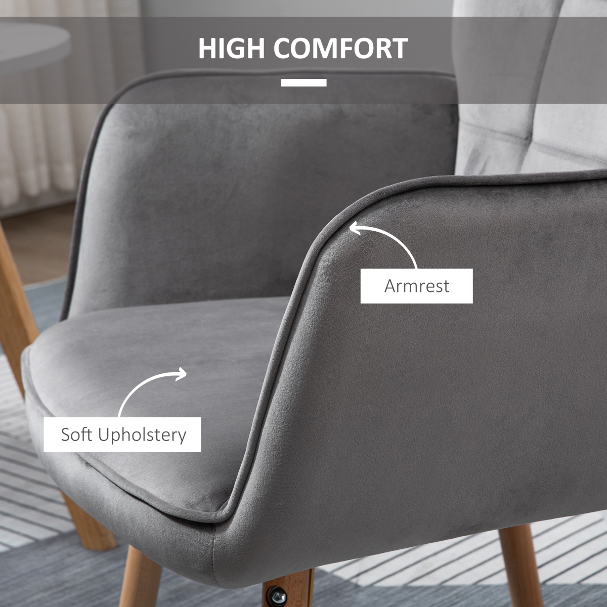 HOMCOM Modern Accent Chair Velvet-Touch Tufted Wingback Armchair Grey