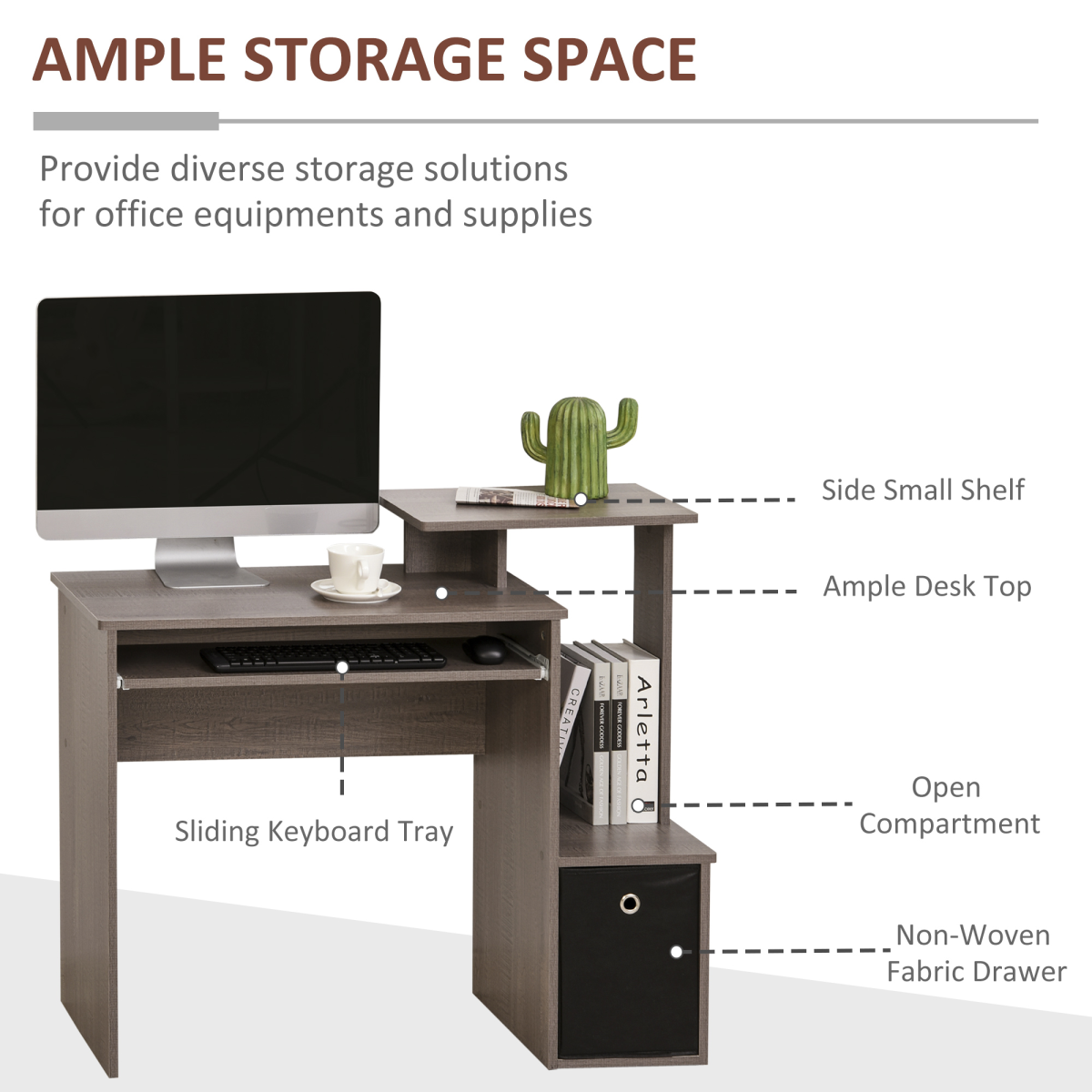 Unique Grey Computer Desk with Sliding Tray & Hidden Storage Solutions