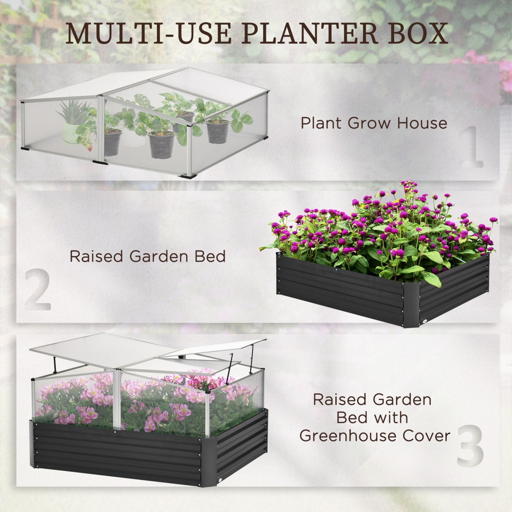 Outsunny Galvanized Raised Garden Bed with Greenhouse Cover - Dark Grey Masterpiece