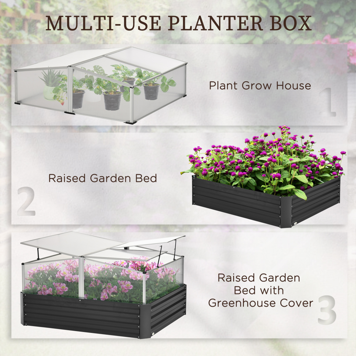 Outsunny Galvanized Raised Garden Bed with Greenhouse Cover - Dark Grey Masterpiece