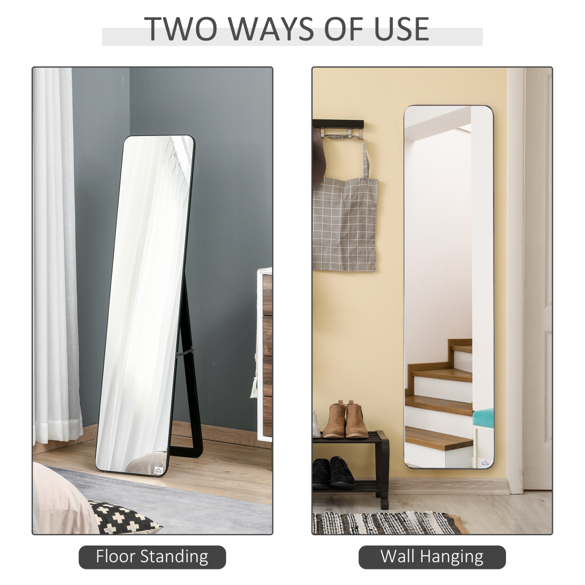 Full Length Mirror Free Standing or Wall Mount Dressing Bedroom Black
