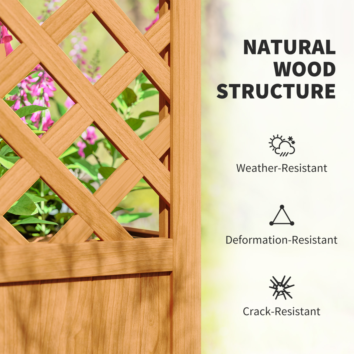 Outsunny Wooden Raised Garden Bed with Trellis & Fabric Liner for Easy Planting