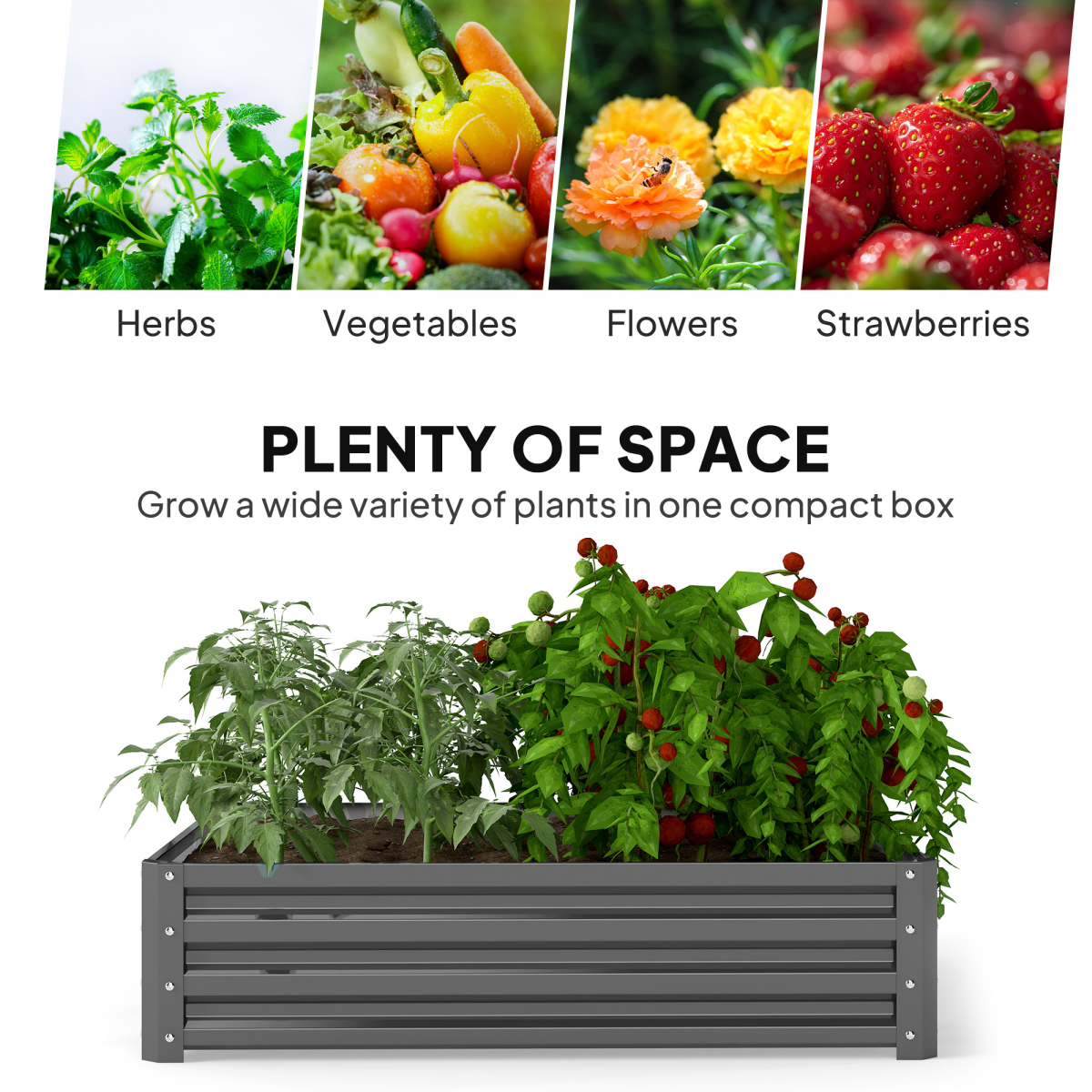 Outsunny Raised Garden Bed Metal Garden Flower Vegetable Planter Light Grey