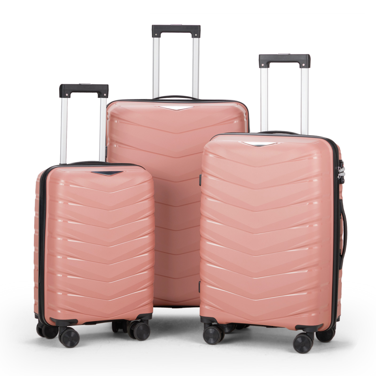 V-Stripe Elegant 3-in-1 Rose Gold PP Trolley Case - Travel in Style!