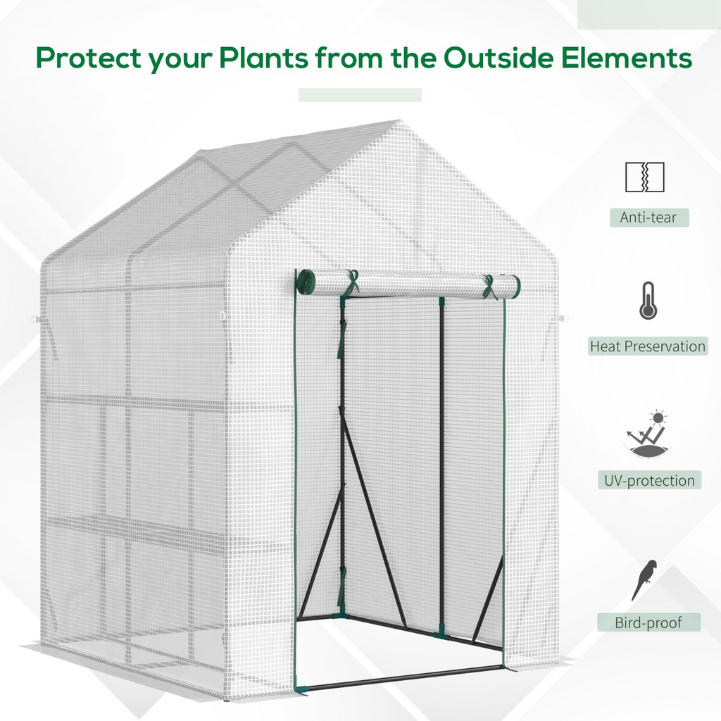 Outsunny Portable PE Greenhouse with 2-Tier Shelf - Protect Your Plants!