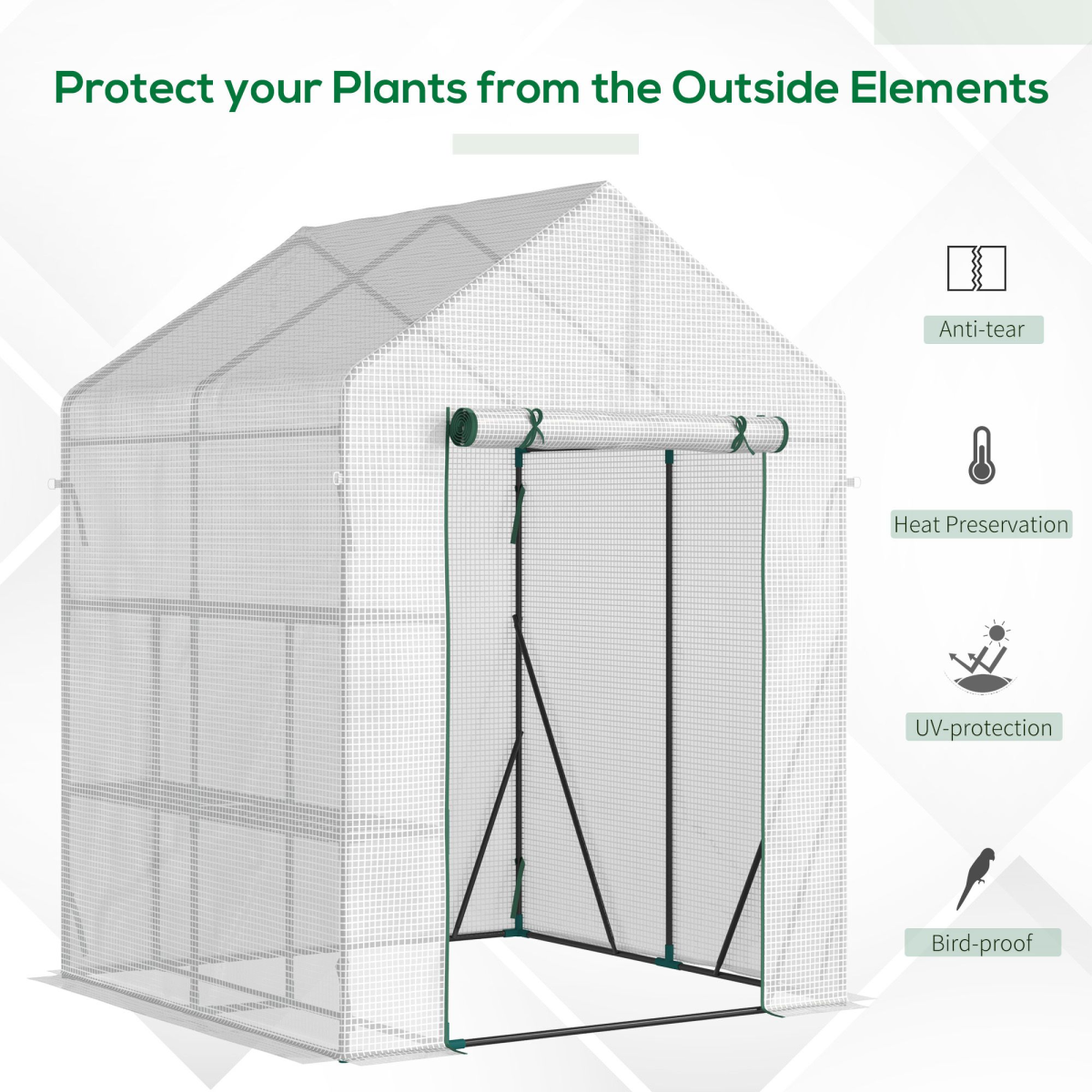 Outsunny Portable PE Greenhouse with 2-Tier Shelf - Protect Your Plants!
