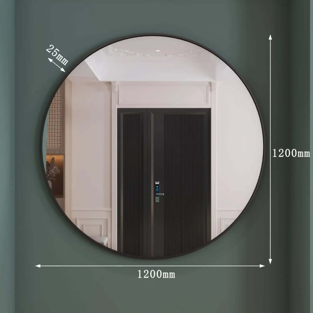 Rei Extra Large Black Metal Circle Mirror - Stylish 120cm Round Elegance