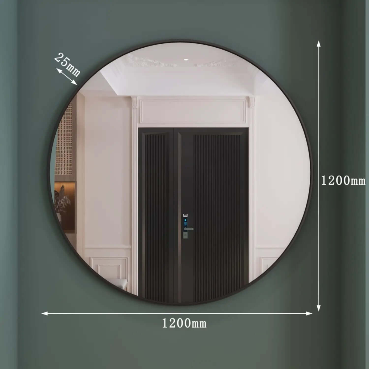 Rei Extra Large Black Metal Circle Mirror - Stylish 120cm Round Elegance