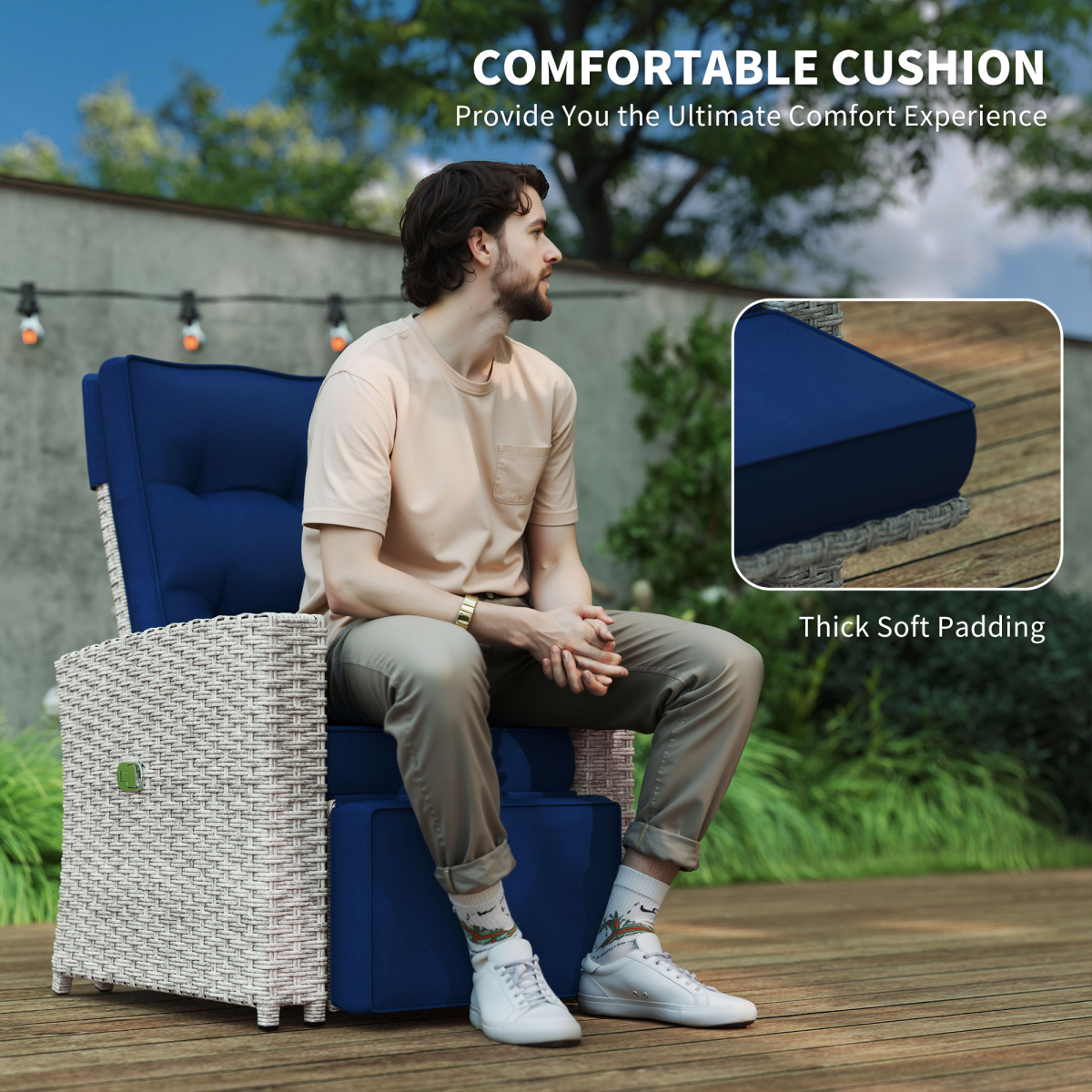 Stylish Grey Rattan Outdoor Set with Reclining Loveseat & Armchairs