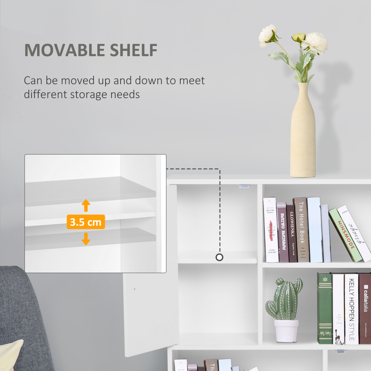 Elegant White Freestanding Bookcase with Dual Doors & Ample Storage Space
