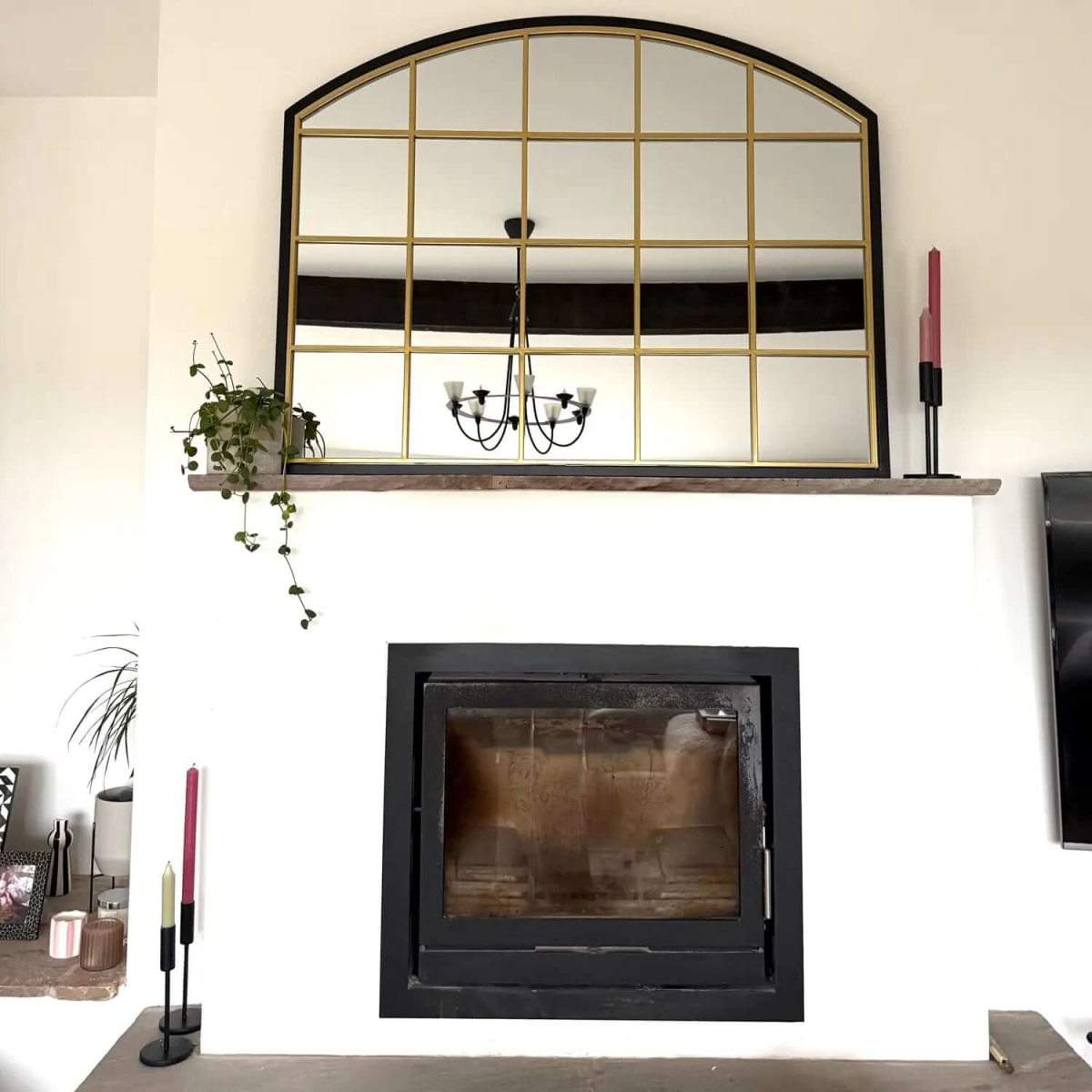 Tomi - Elegant Black & Gold Arched Window Mirror | 95cm x 120cm Statement Piece