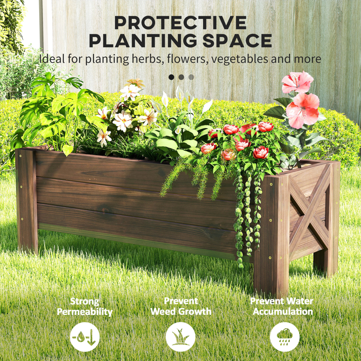 Wooden Garden Raised Bed Planter Grow Containers Pot, 100x36.5x36cm Outsunny