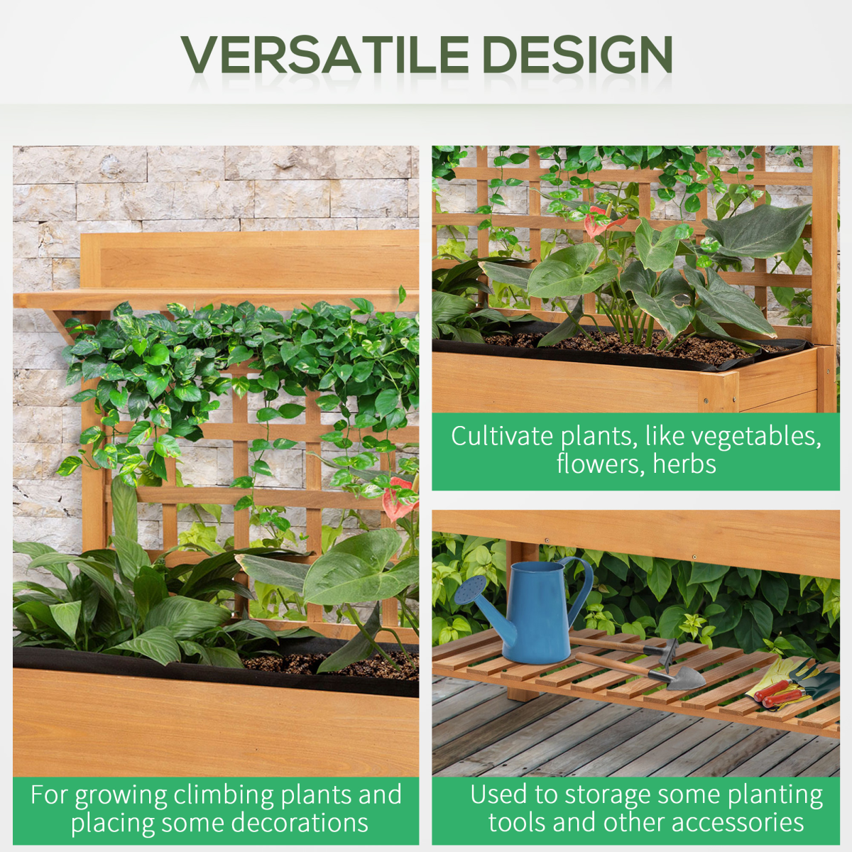 105x40x135cm Wooden Planter Raised Elevated Bed Planter Flower with 2 Shelves