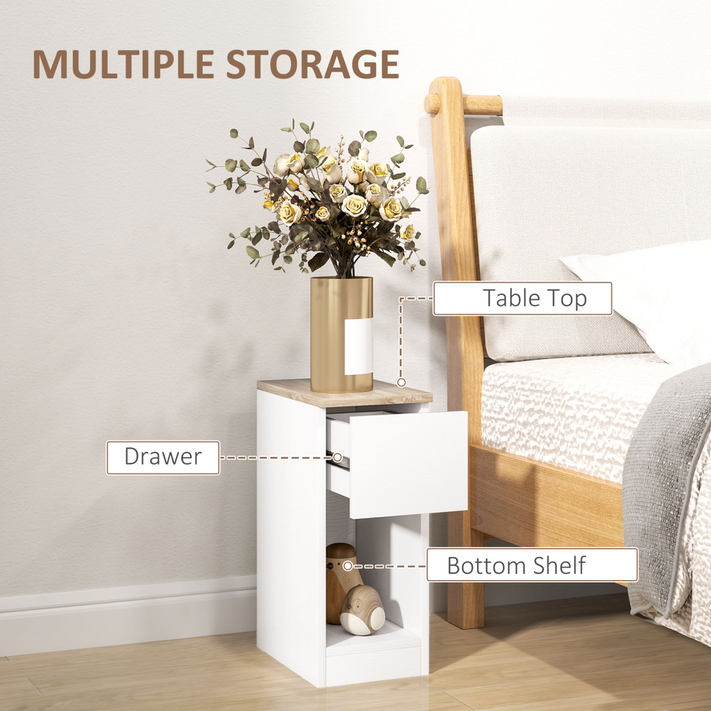 HOMCOM Bedside Tables Set of 2, Nightstands for Bedroom, Living Room, White
