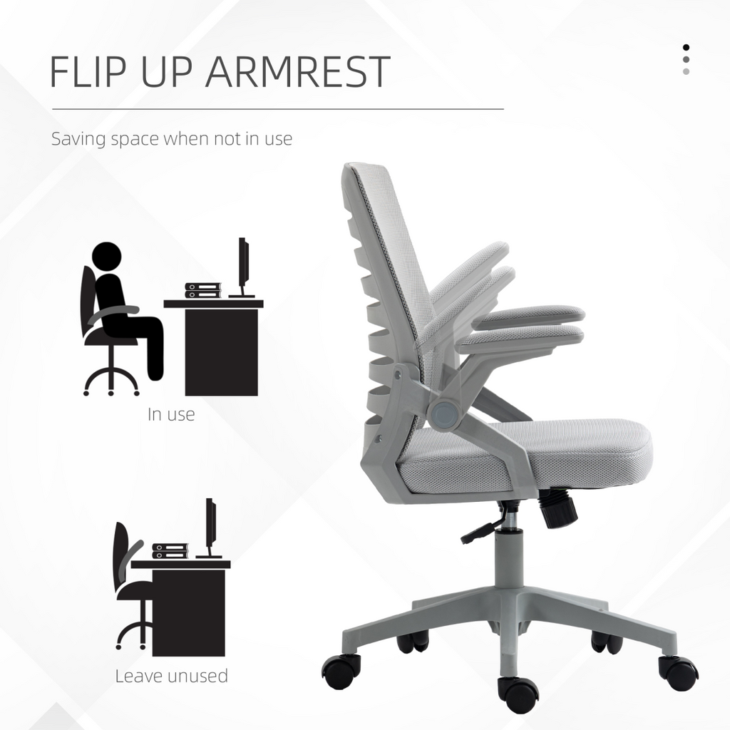 Vinsetto Ergonomic Mesh Office Chair with Lumbar Support & Swivel, Grey