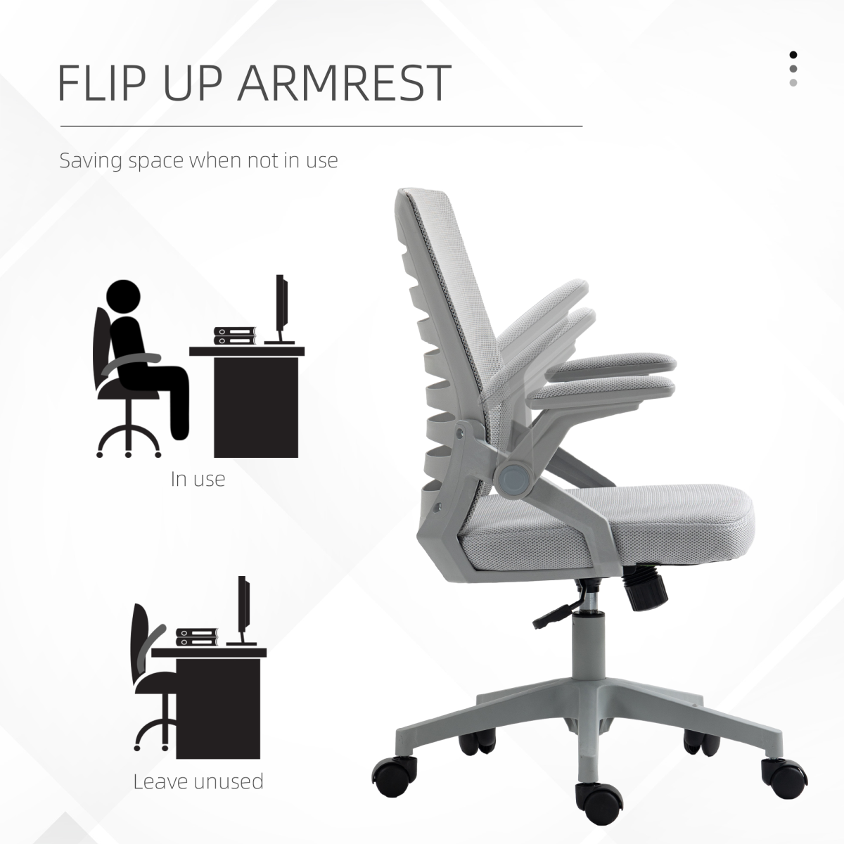Vinsetto Ergonomic Mesh Office Chair with Lumbar Support & Swivel, Grey