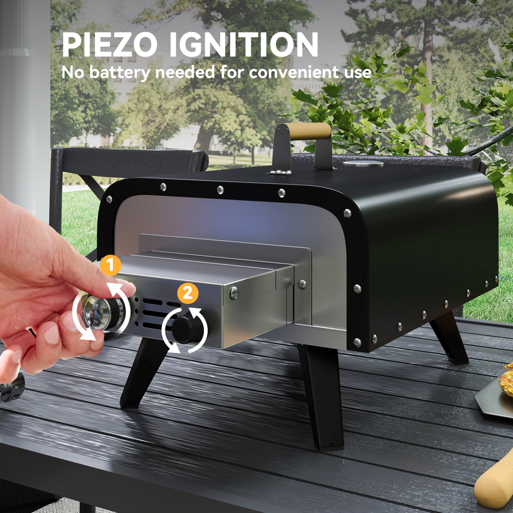Outsunny Outdoor Tabletop Gas Pizza Oven with 12" Pizza Stone & Peel, Black