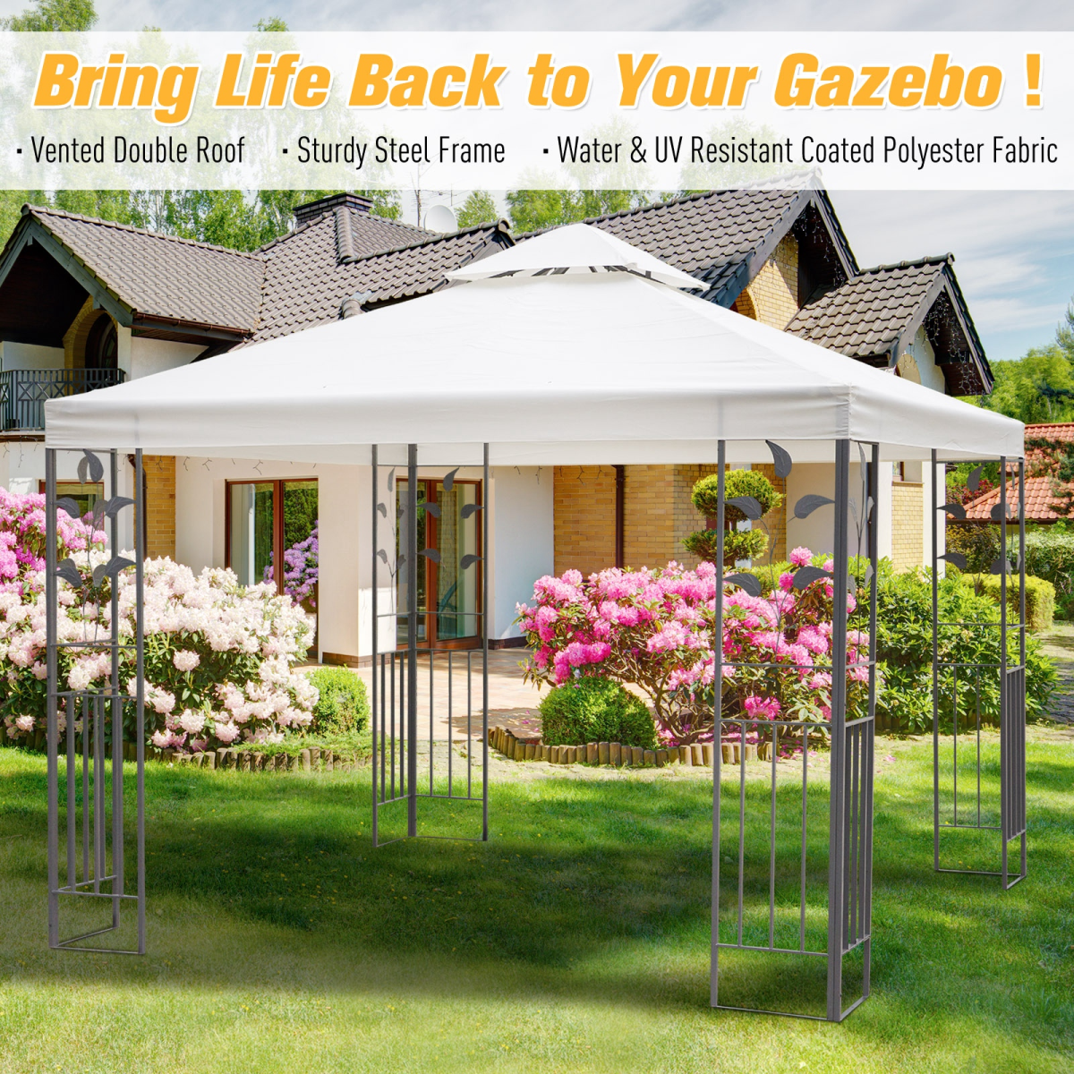 3m x 3m Vented Roof Metal Frame Garden Gazebo Cream