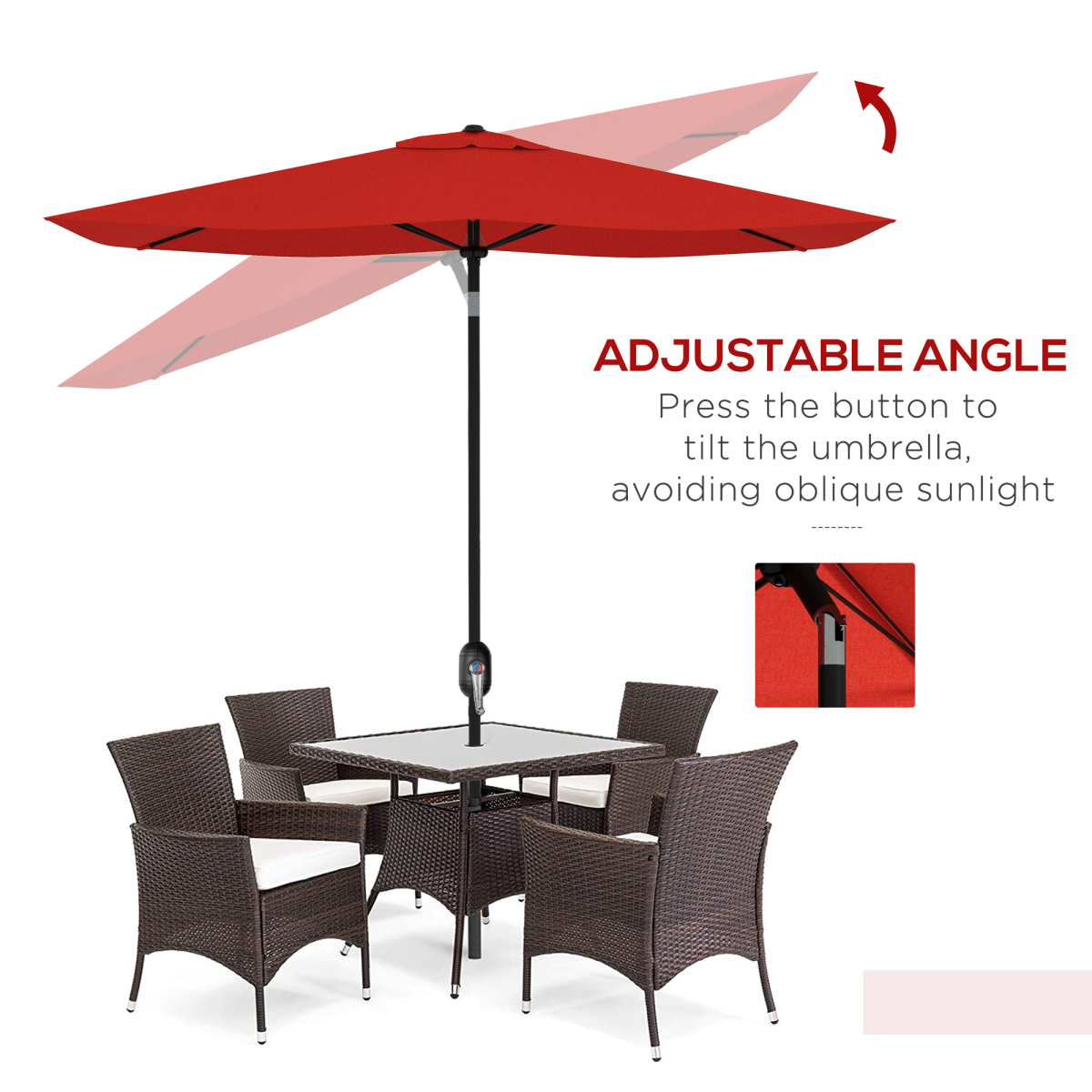 Outsunny 2 x 3(m) Garden Parasol Rectangular Market Umbrella w/ Wine Red