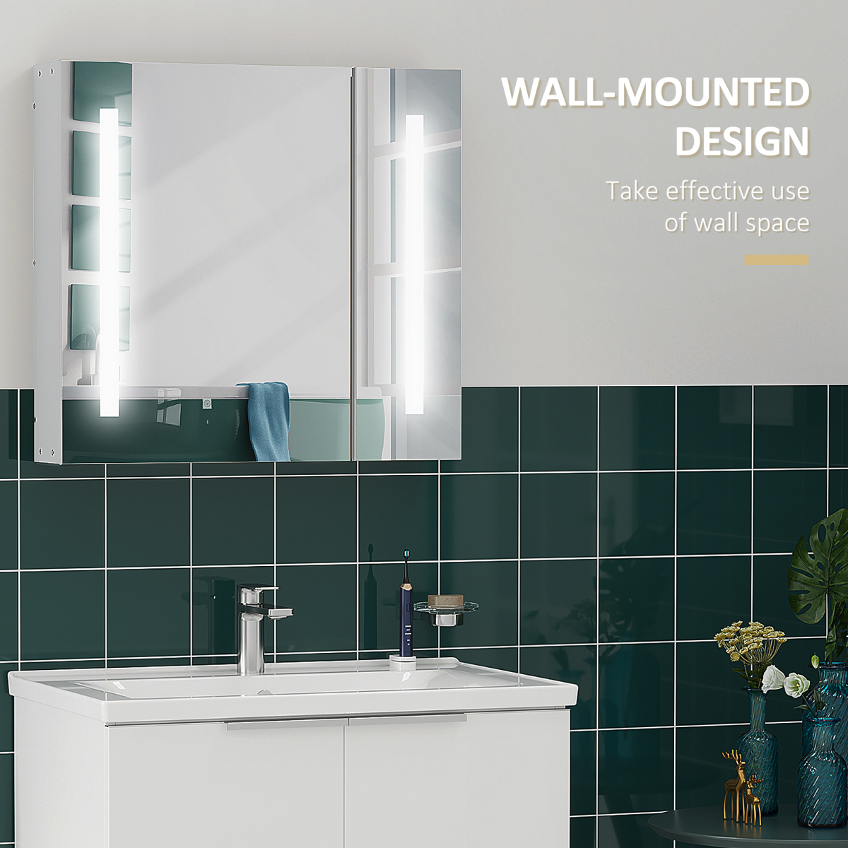 kleankin LED Illuminated Mirror Cabinet  Lights, Touch Switch, for Bathroom