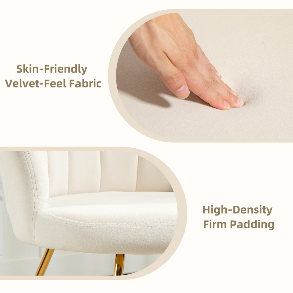 HOMCOM Accent Chair, Velvet Armchair with Lotus Backrest, Steel Legs, Cream