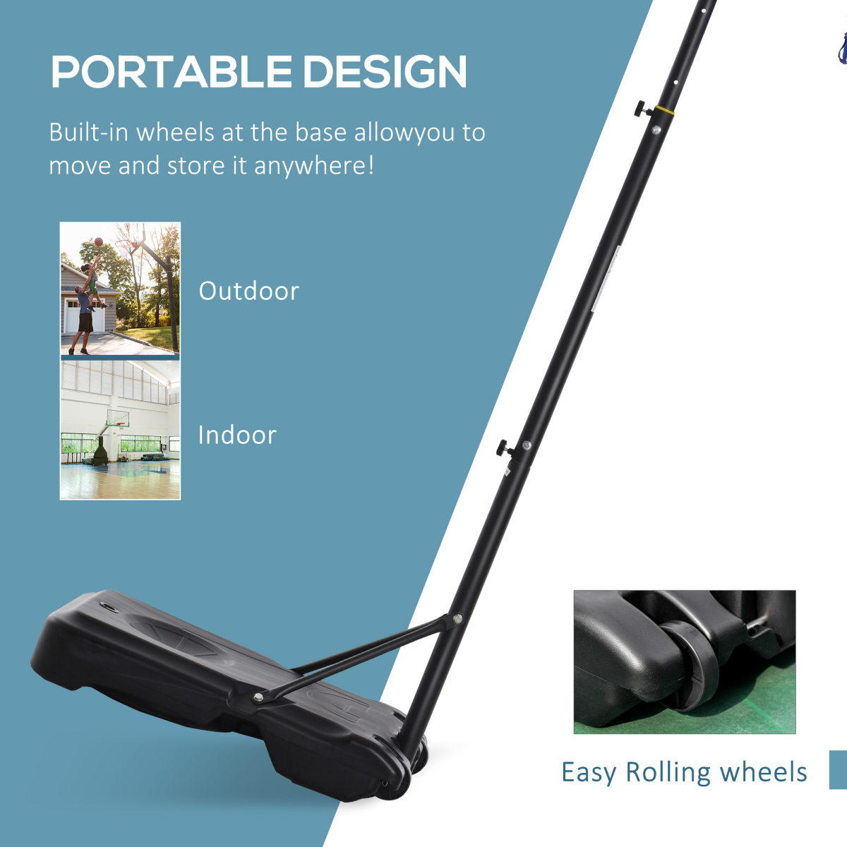 HOMCOM 1.55-2.1m Basketball Hoop and Stand w/ Fillable Base, Wheels, Black