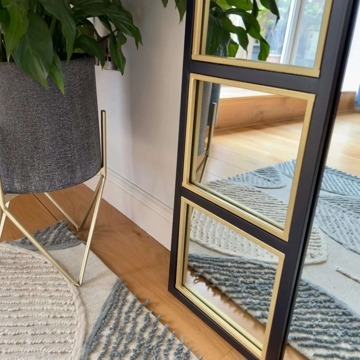 Mio Black & Gold Arched Window Mirror - Luxurious Statement Piece, 180cm x 105cm