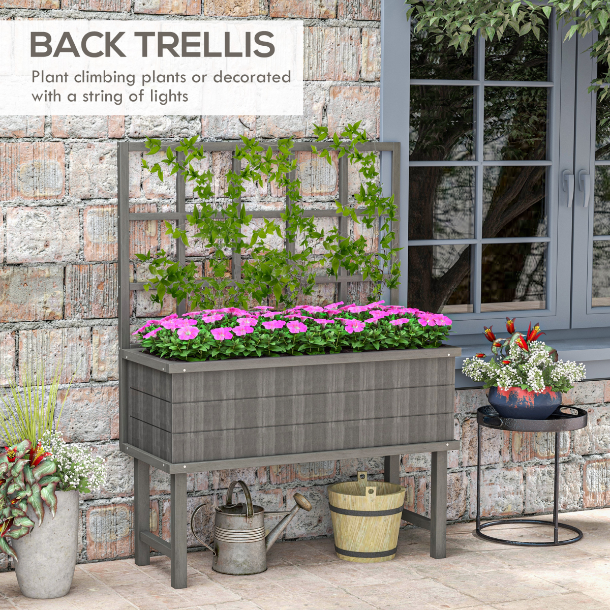 Outsunny Elevated Wood Planter with Trellis - Grow Vines Effortlessly!