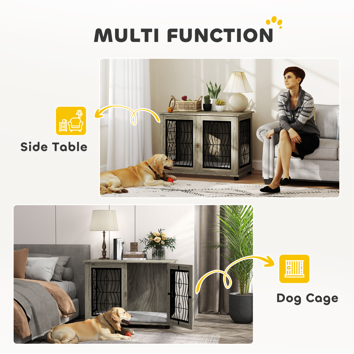 PawHut Dog Crate Furniture, 37" End Table for Large Dogs w/ Cushion