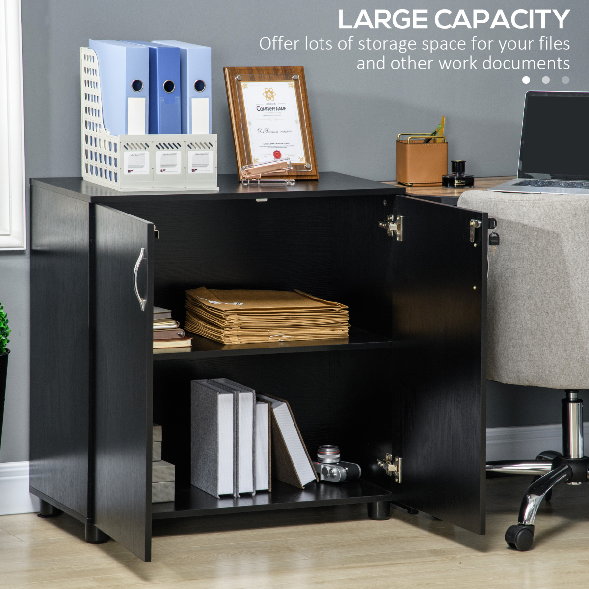 2-Tier Locking Office Storage Cabinet File Organisation w/ 2 Keys Black HOMCOM